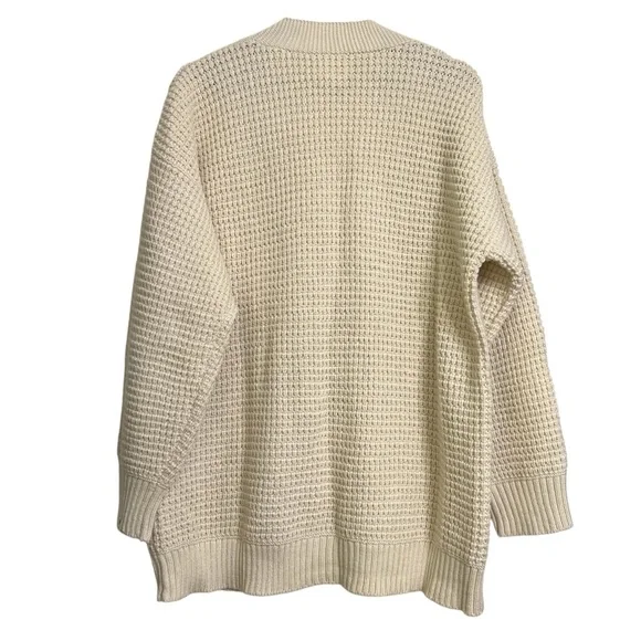 Mate the Label Relaxed Merino Wool Waffle Cardigan Sweater Bone Medium NWT - Picture 3 of 6